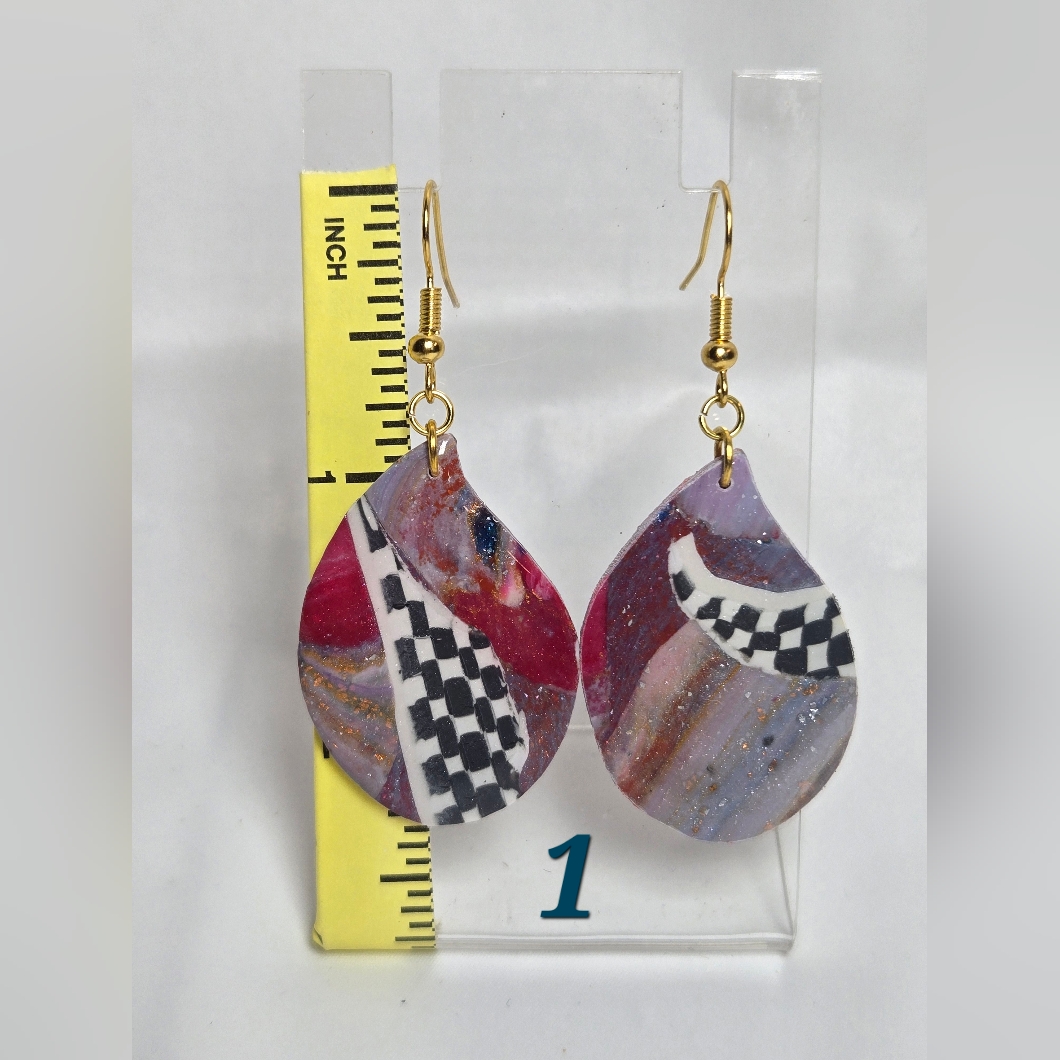 #65/66- Handmade Colorful Checkered Teardrop Earrings